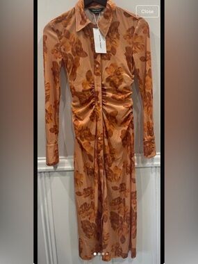 Floral Ruched Button-Front Midi Dress in Rust Floral